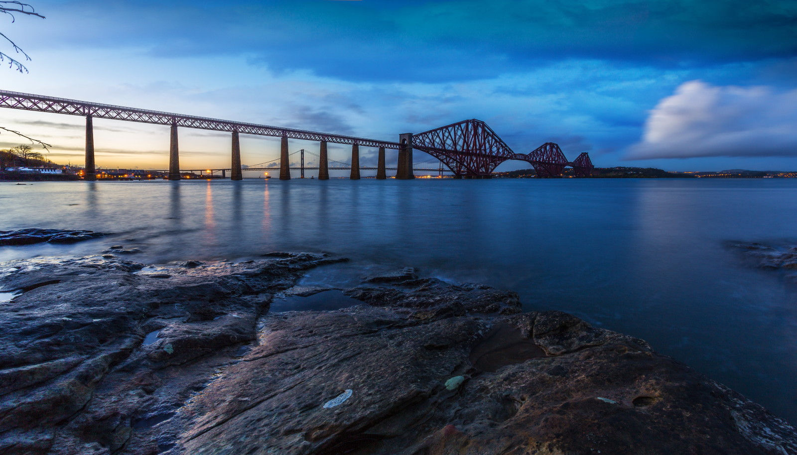 der Abend, Sonnenuntergang, Bucht, Steine, Beleuchtung, Brücke, Küste, Schottland