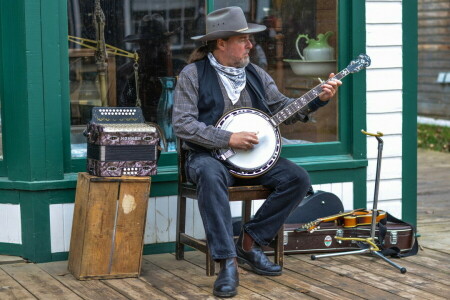 banjo, Music, Player, street