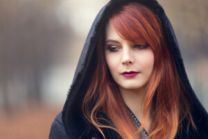 visage, capuche, Regardez, portrait, rouge