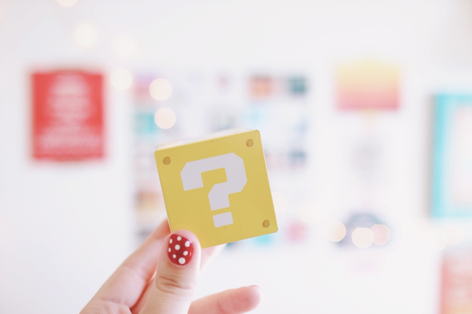 yellow, cube, manicure, Sign, polka dot, peas, question