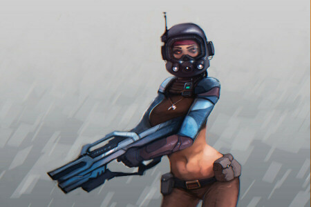 girl, helmet, police, The gun, weapons