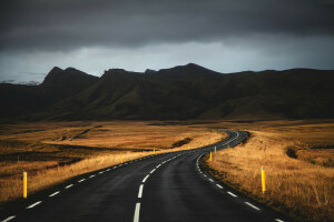 clouds, mountains, road