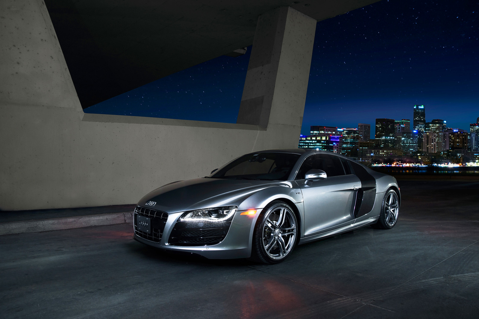 gris, Audi, quattro, Daytona, V10, Lightpaint, Vie nocturne