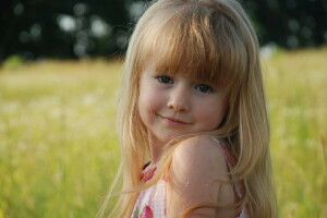 frange, blond, fille, Regardez, regards, la nature, épaule