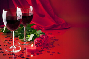 regalo, bicchieri, cuore, amore, romantico, Rose, San Valentino, vino