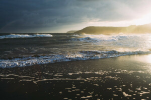 kust, zonsondergang, surfen, De oceaan, Golf