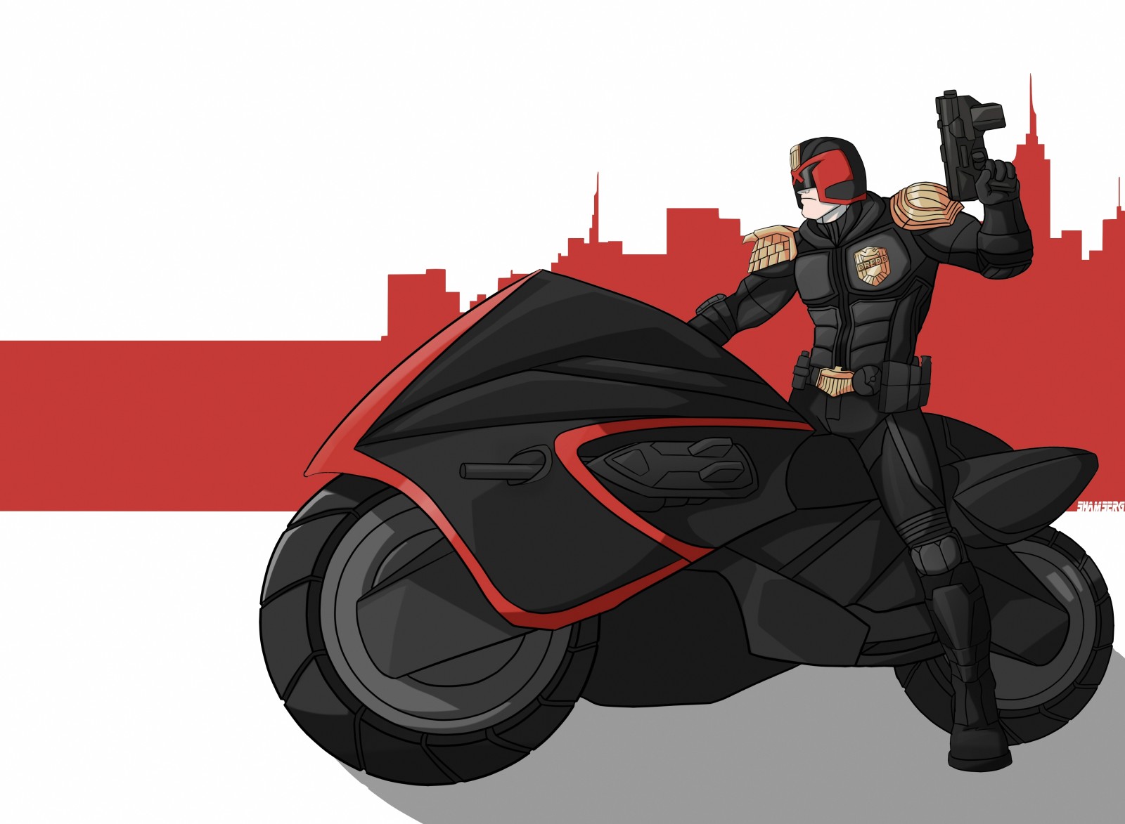 art, Fiction, gun, bike, helmet, Judge Dredd, Judge Joseph Dredd