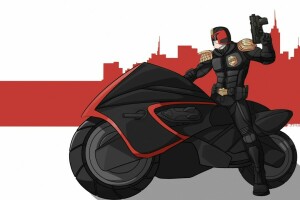 art, bicyclette, fiction, pistolet, casque, Judge Dredd, Le juge Joseph Dredd