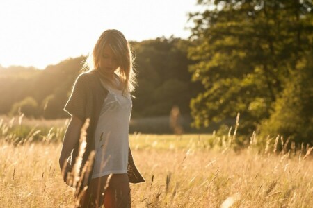 blonde, field, girl