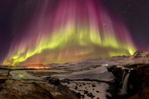 Islândia, noite, Aurora boreal, estrelas