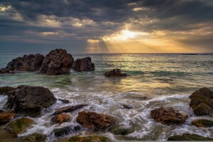 rocas, mar, Los rayos del sol