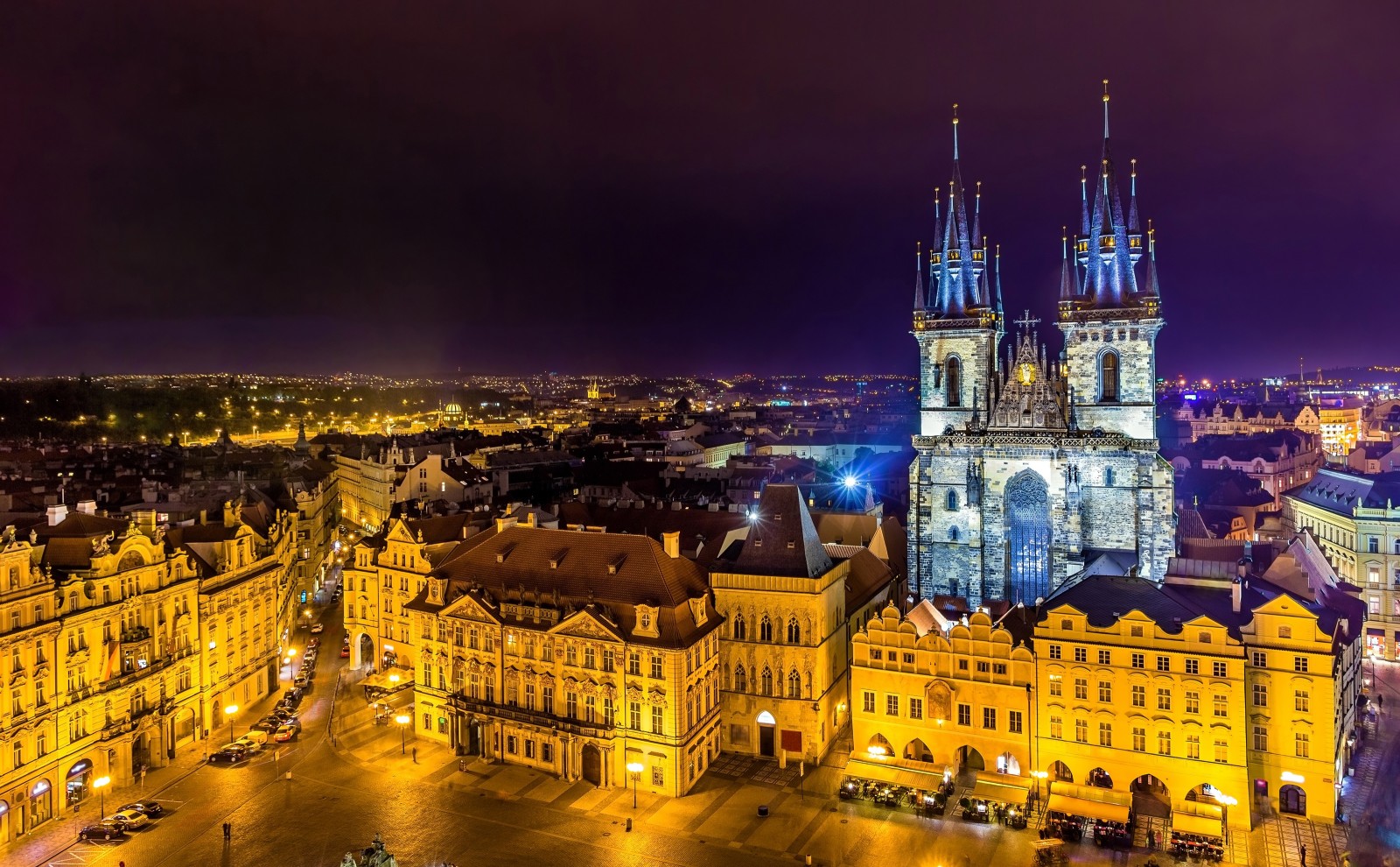 luci, notte, casa, edificio, tempio, Praga, Torre, la vista dall'alto