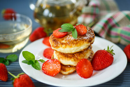 berries, breakfast, cheese, mint, strawberry