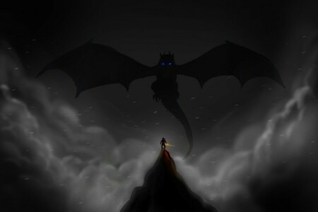 art, dragon, né-dragon, Montagne, silhouettes, skyrim, le jeu