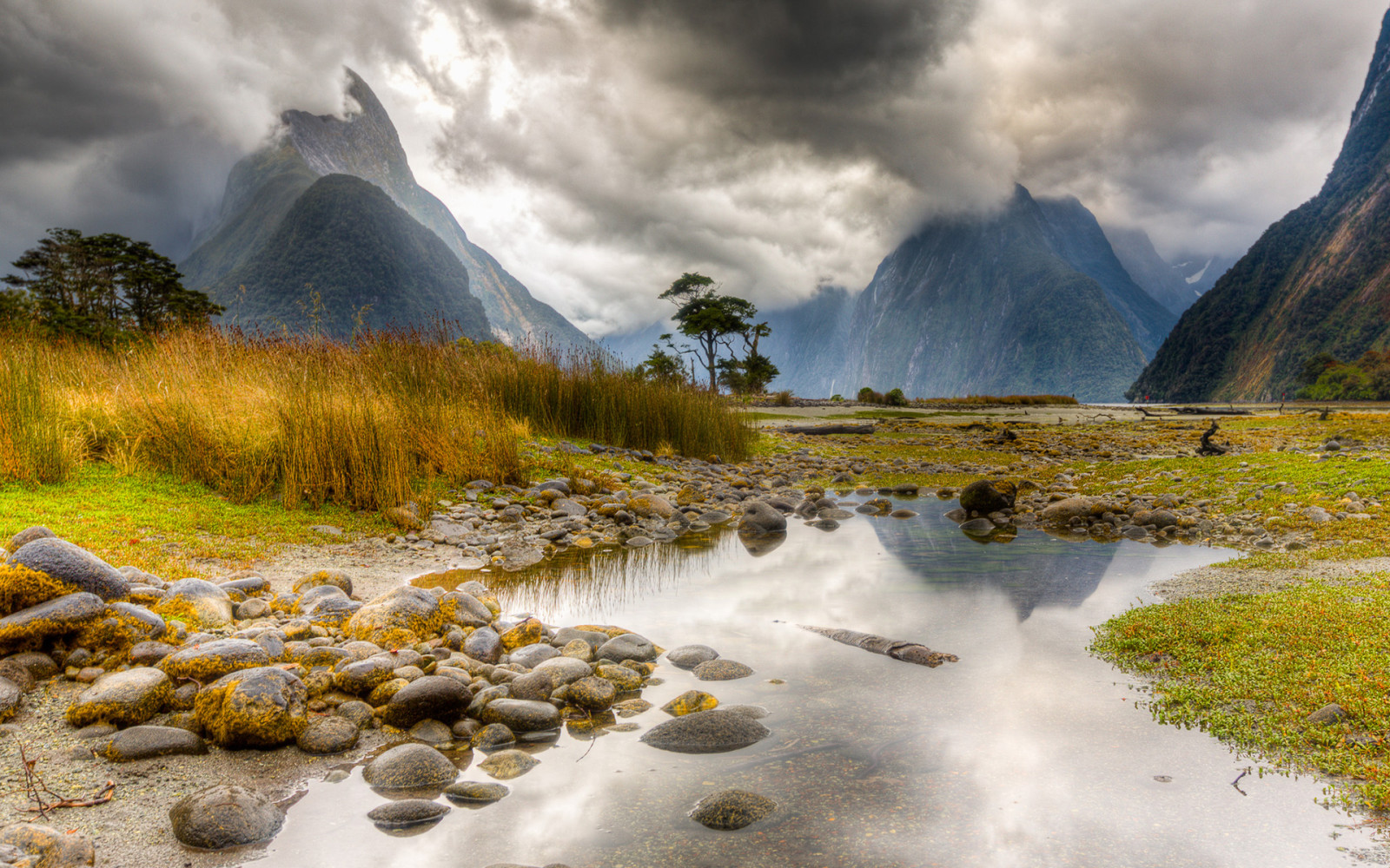 vrch, jazero, Nový Zéland, Milford Sound