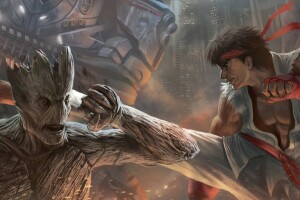 Fan kunst, Groot, Guardians of the Galaxy, ryu, Street Fighter