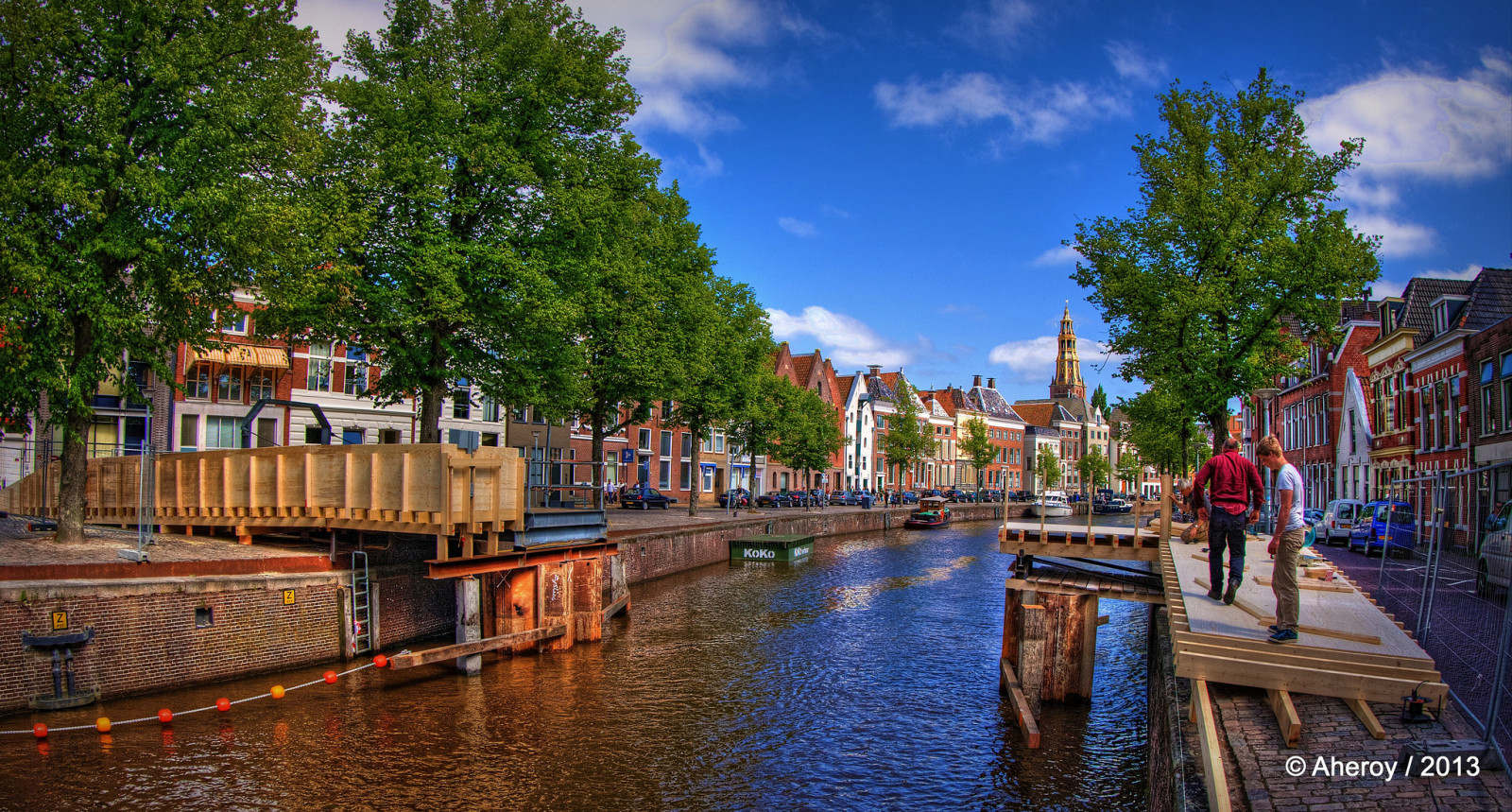 rivier-, Brug, promenade, HDR, Nederland, bouw, Groningen