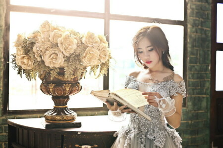 book, flowers, girl