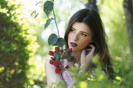 fleurs, fille, la nature