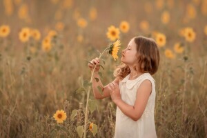 Mädchen, Sommer-, Sonnenblume