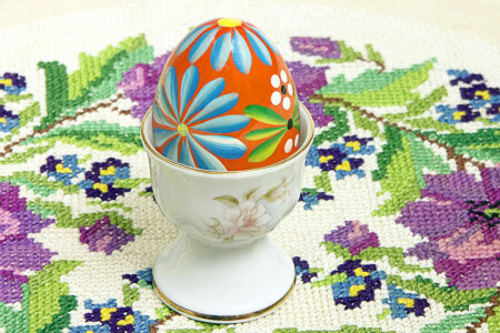 Easter, egg, glass, pattern, Pysanka, tablecloth