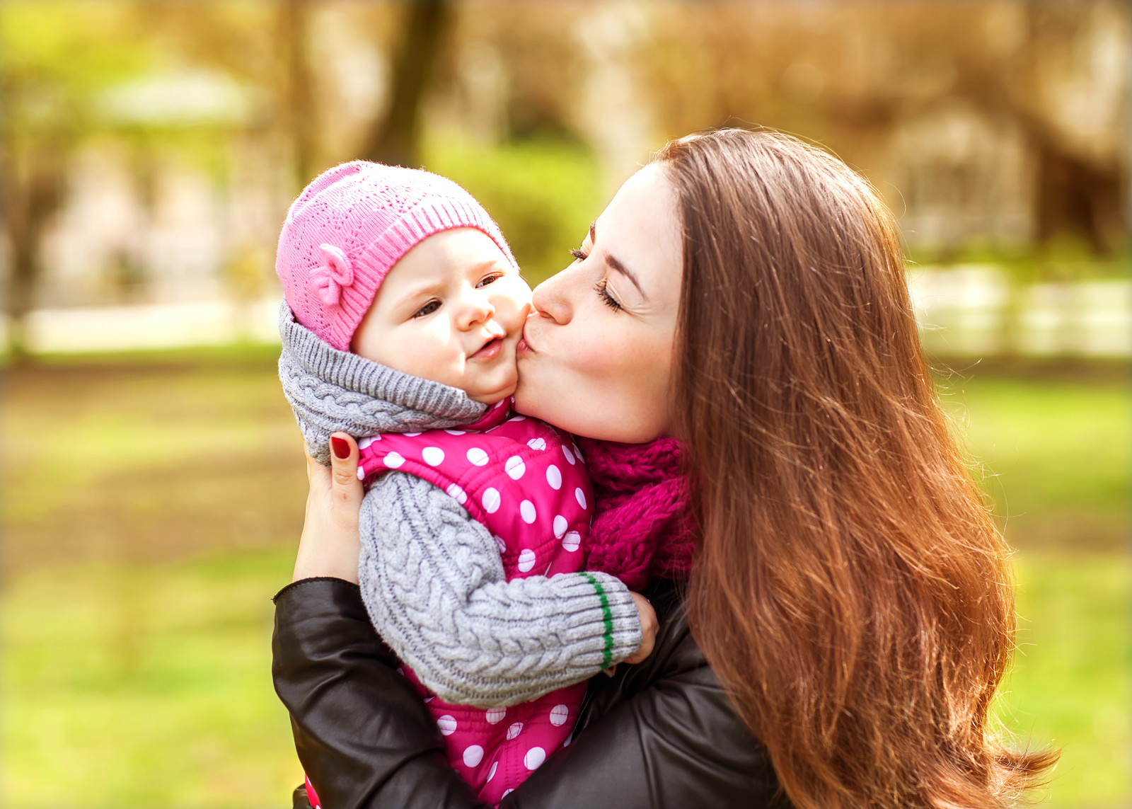 andar, mãe, mãe, filha, beijo, felicidade