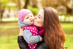 filha, felicidade, beijo, mãe, mãe, andar