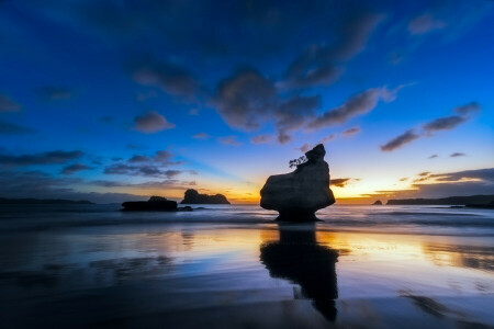 nubes, rock, mar, apuntalar, piedras, puesta de sol, el cielo, Marea