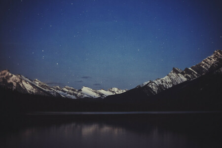 lago, montanhas, reflexão, estrelas, o céu