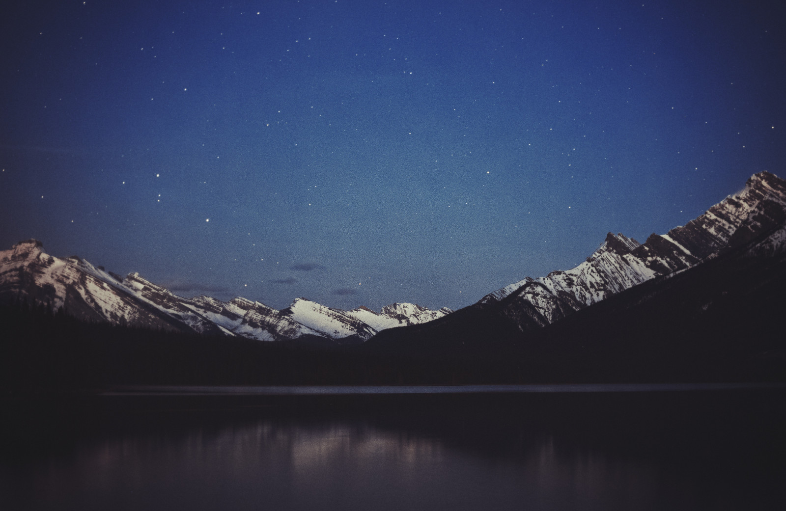 the sky, lake, reflection, mountains, stars