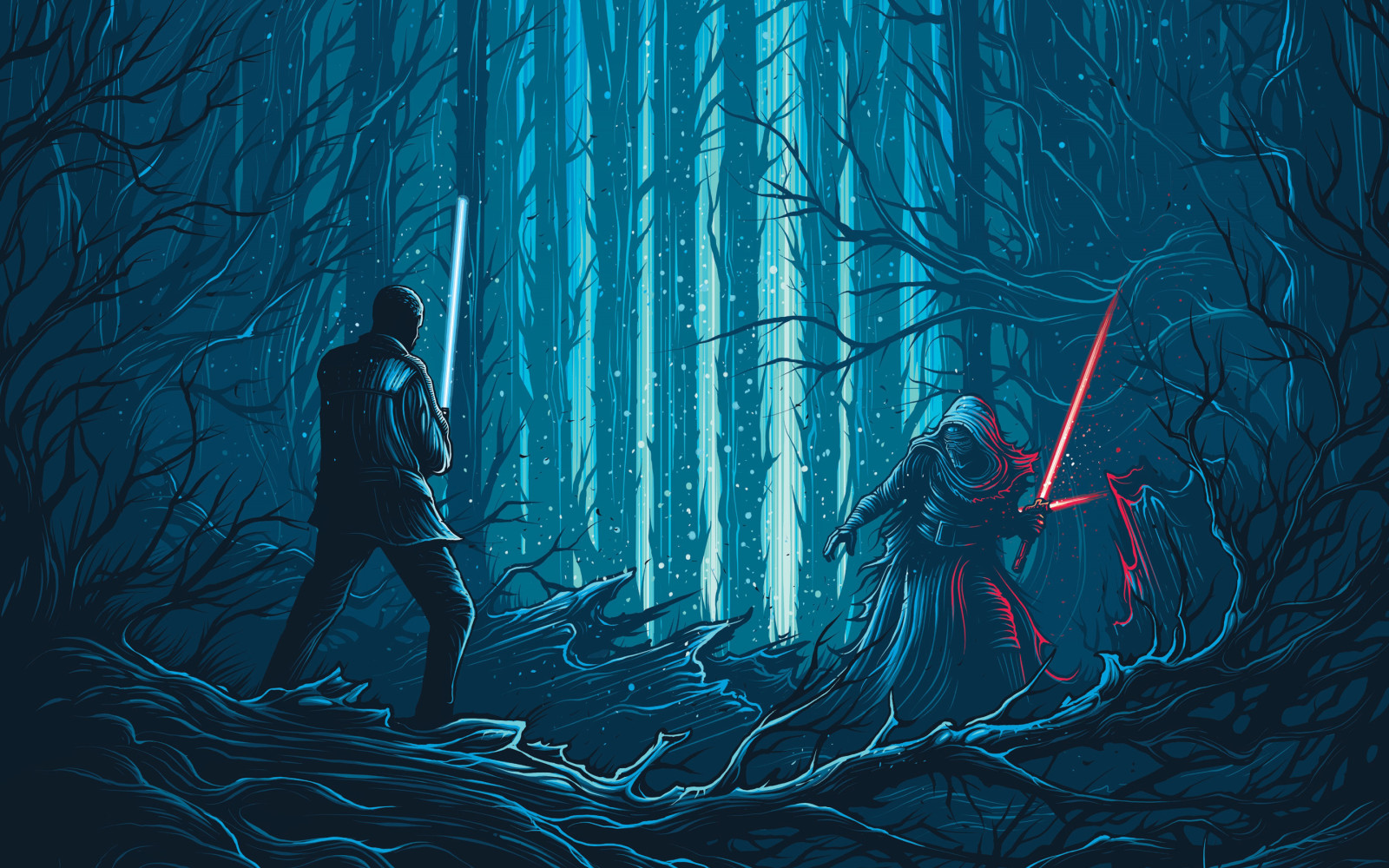 forest, art, Fiction, swords, John Boyega, Vector, Fight, Kylo Ren