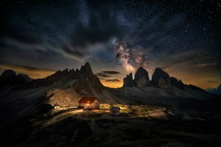 BELLEZA, nubes, oscuridad, altura, casa, Casas, Italia, paisaje