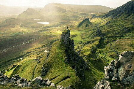 légumes verts, collines, Skye, Le Quiraing