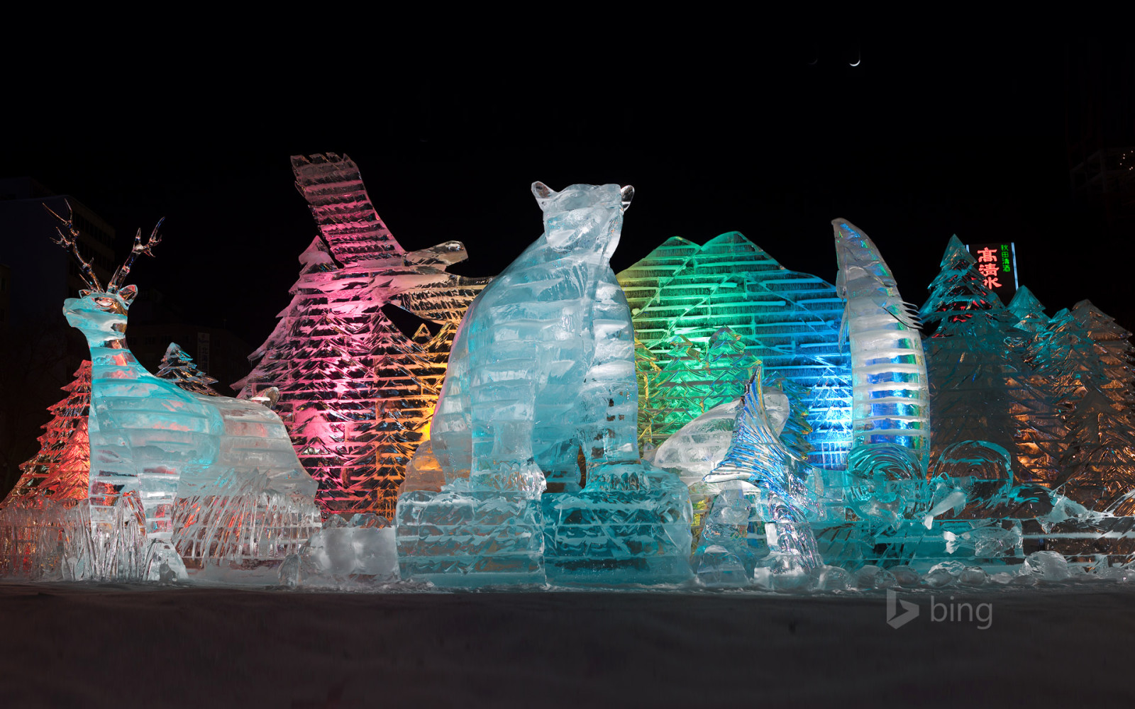 lumière, nuit, Japon, Couleur, Sapporo, sculptures de glace, Festival d'hiver