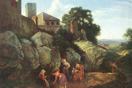 Adrian Ludwig Richter, Ariccia, genere, paesaggio, immagine, rocce, fonte