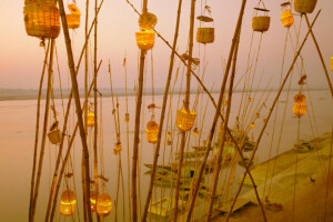 India, lantern festival, The Ganges River, Uttar Pradesh