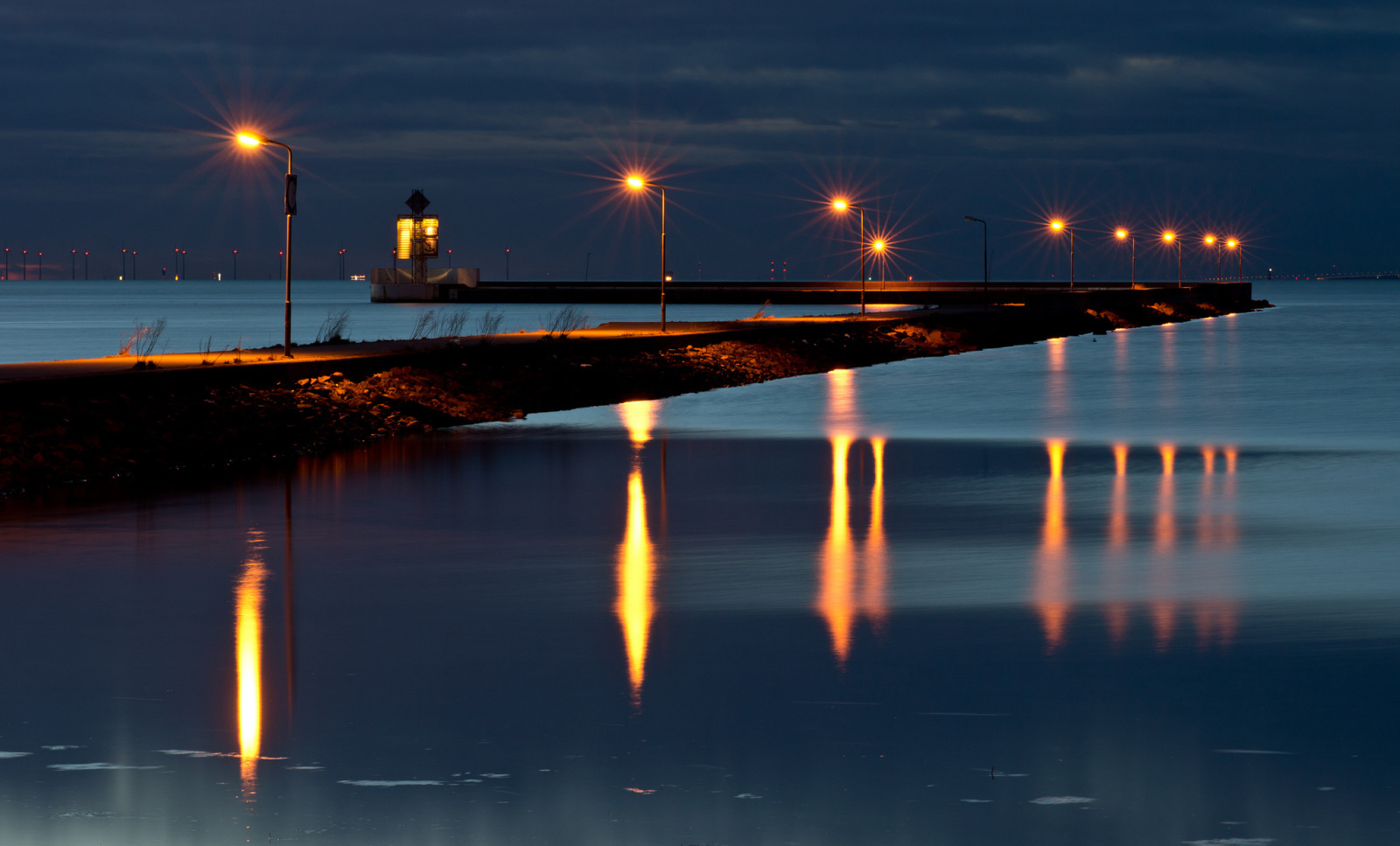 channel, lights, night, pierce, Falsterbo