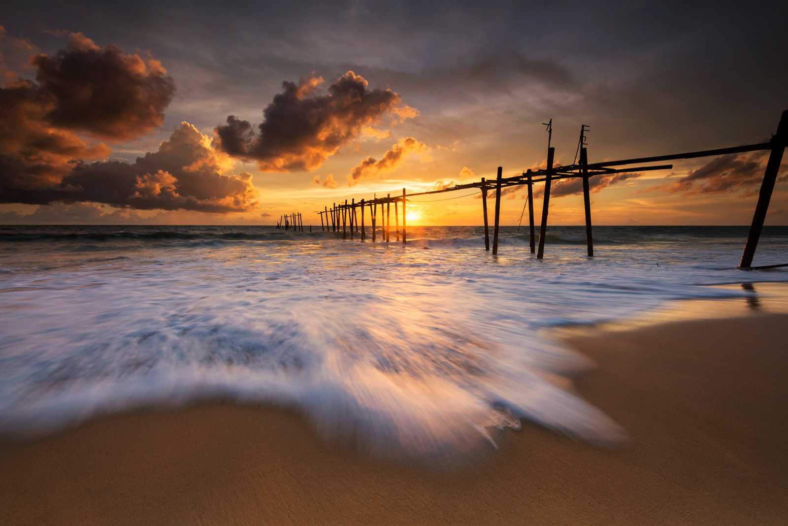 de avond, zonsondergang, strand, zee, Thailand