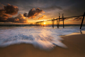 spiaggia, mare, tramonto, Tailandia, la sera