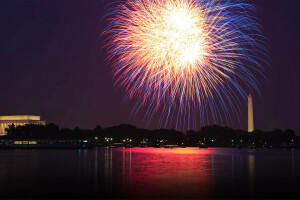 DC, vuurwerk, Potomac, rivier-, groet, Verenigde Staten van Amerika, Washington