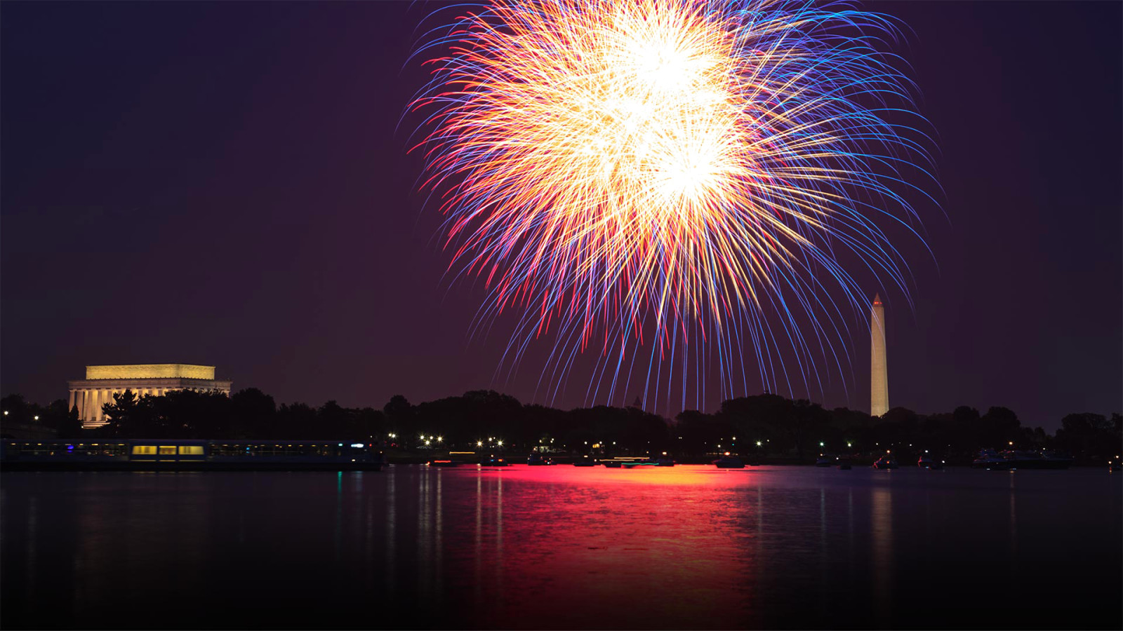 folyó, USA, DC, Washington, tűzijáték, üdvözöl, Potomac