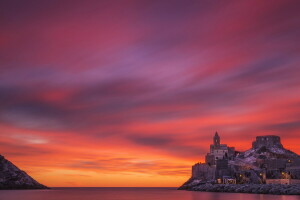 пейзаж, море, заход солнца