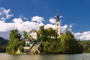 Bled, Kilise, ada, göl, Lake Bled, Slovenya