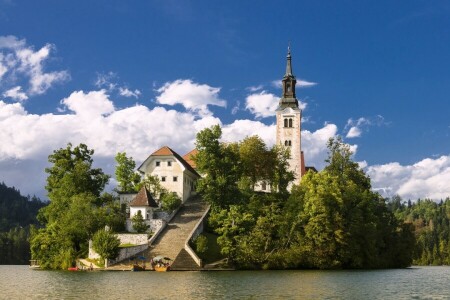 Bled, Church, island, lake, Lake bled, Slovenia