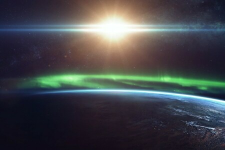 Blik, by Vadim Sadovski, earth, light, lights, Northern Lights, Planet, Shine