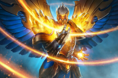 angel, art, fire, Juggernaut Wars, mask, mitrael, warrior, wings