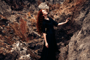 dress, girl, in black, stones