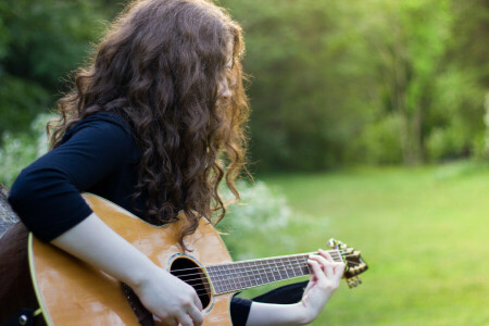 girl, guitar, Music