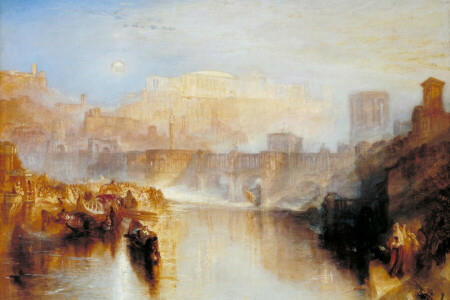 ancient Rome, boat, Bridge, genre, landscape, picture, river, William Turner