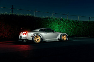 car, dark, GT-R, light, Low, Nissan, Rear, sport